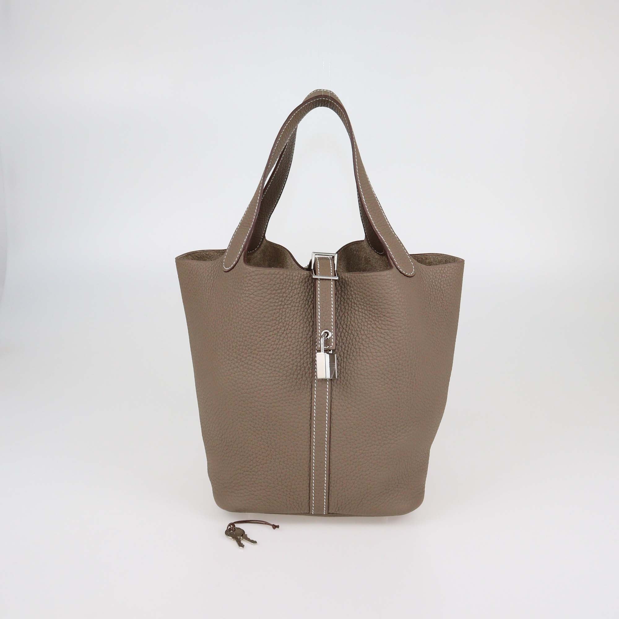 Hermes Etoupe Clemence Leather Picotin Lock 22 Bag