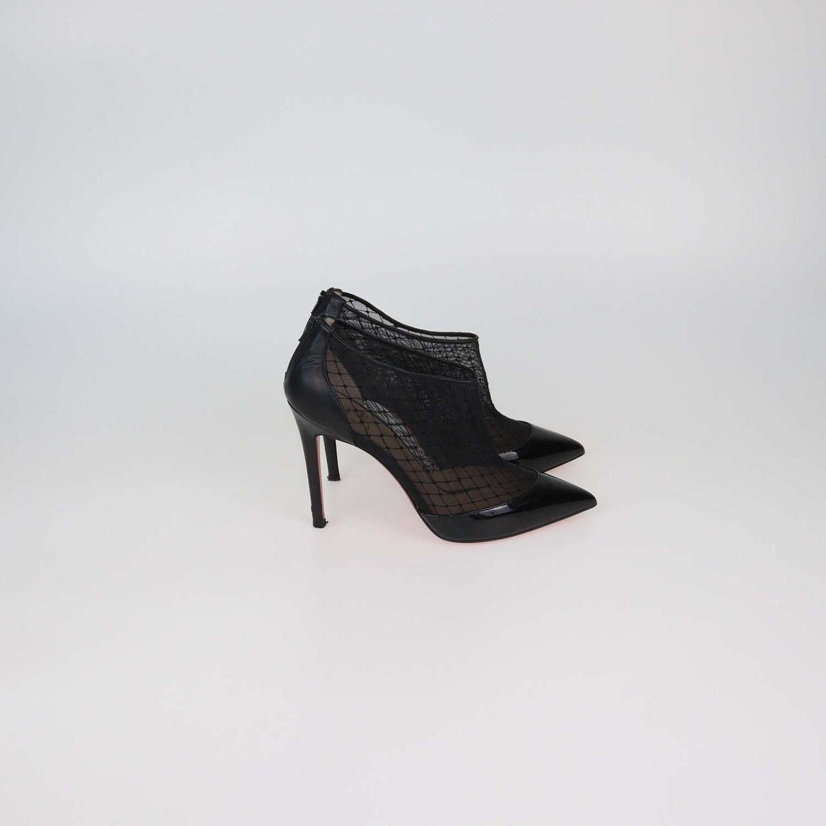 Christian Louboutin Black Mesh and Patent Leather Filette Booties