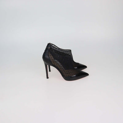 Christian Louboutin Black Mesh and Patent Leather Filette Booties