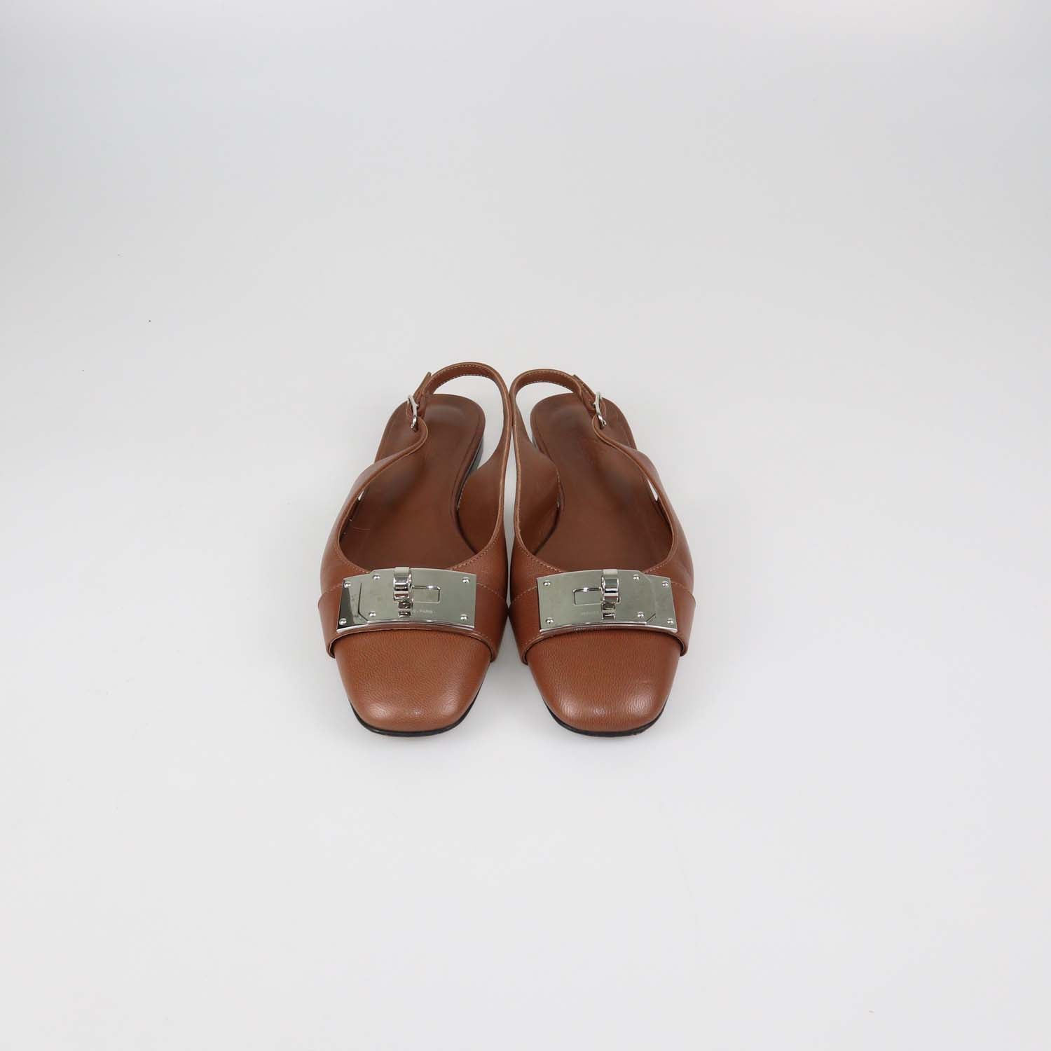Hermes Dark Brown Leather Innocente Slingback Flats