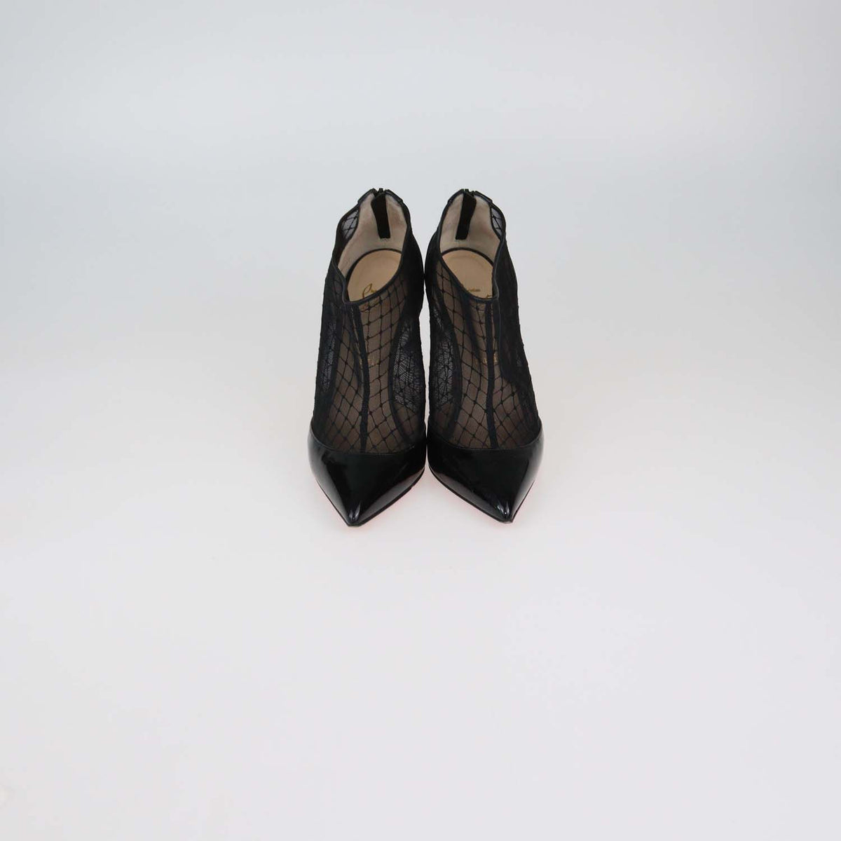 Christian Louboutin Black Mesh and Patent Leather Filette Booties