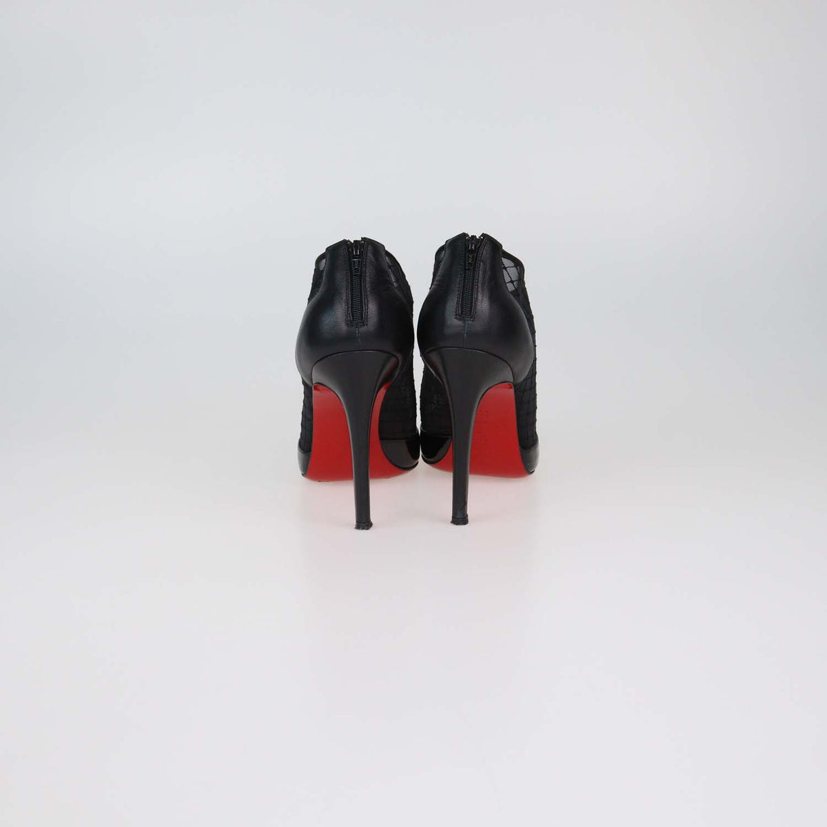 Christian Louboutin Black Mesh and Patent Leather Filette Booties