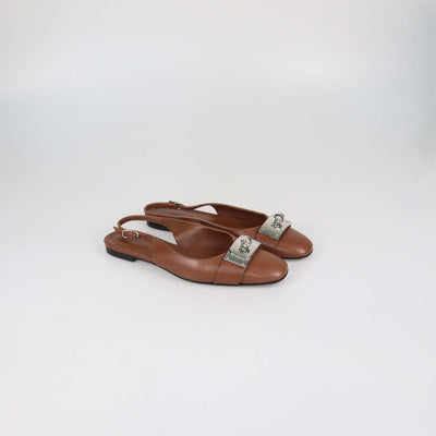 Hermes Dark Brown Leather Innocente Slingback Flats