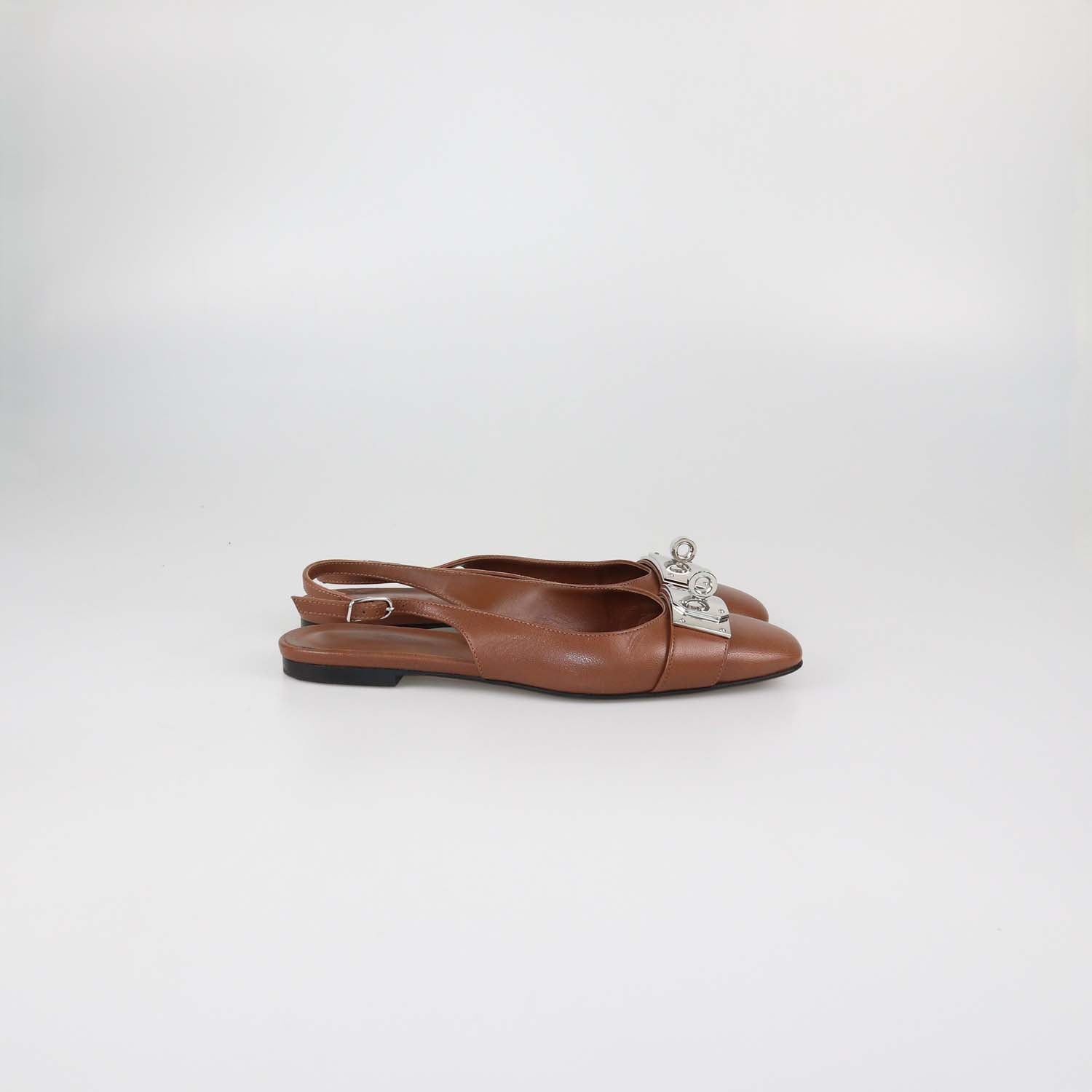 Hermes Dark Brown Leather Innocente Slingback Flats