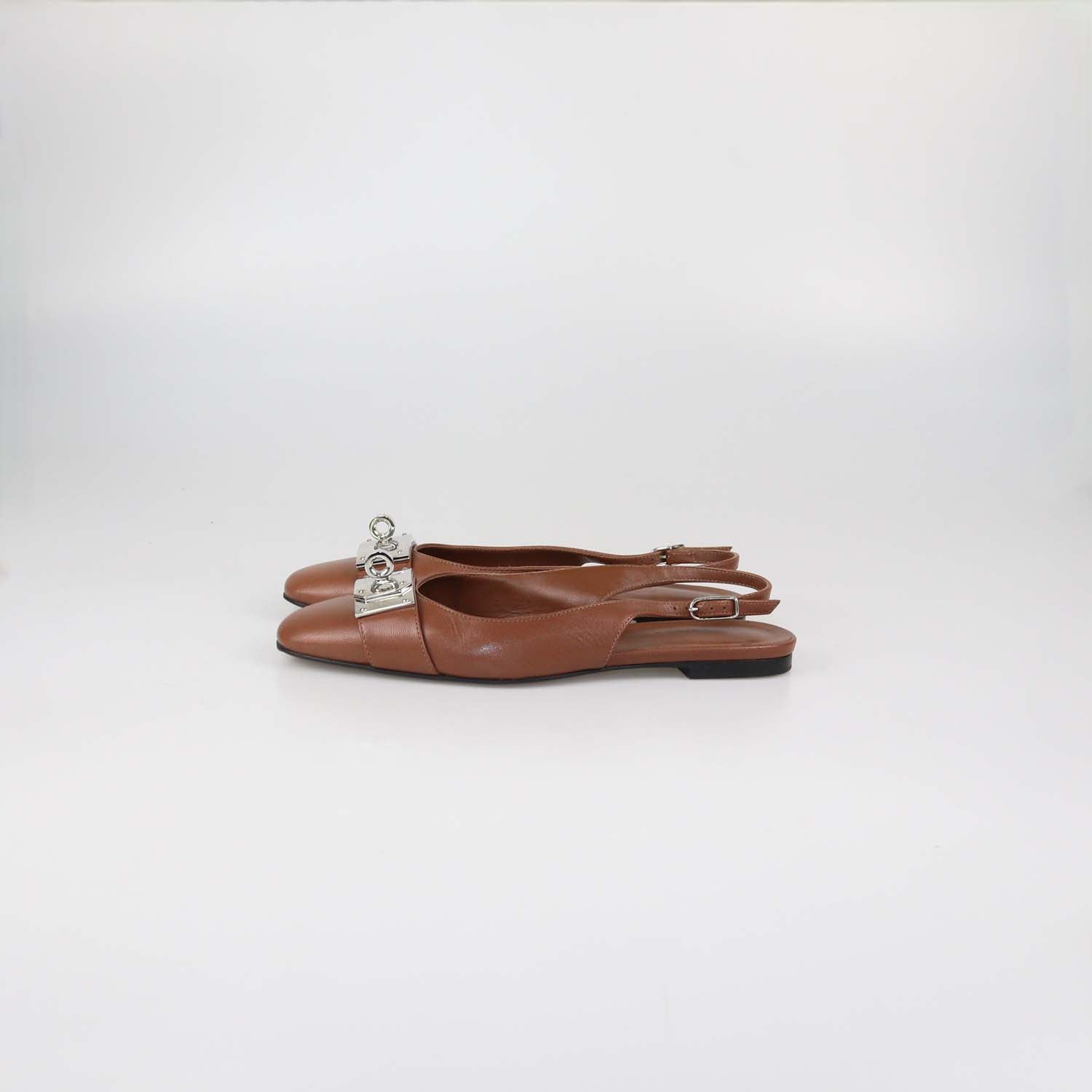 Hermes Dark Brown Leather Innocente Slingback Flats