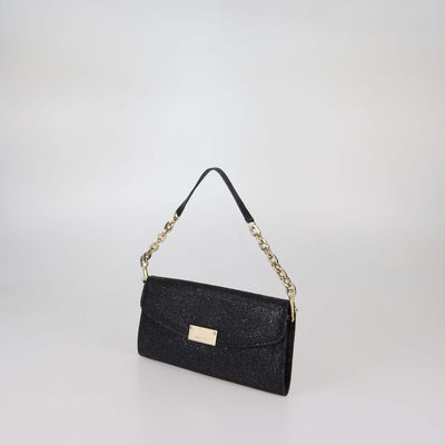 Jimmy Choo Black Glitter Fabric Riane Clutch