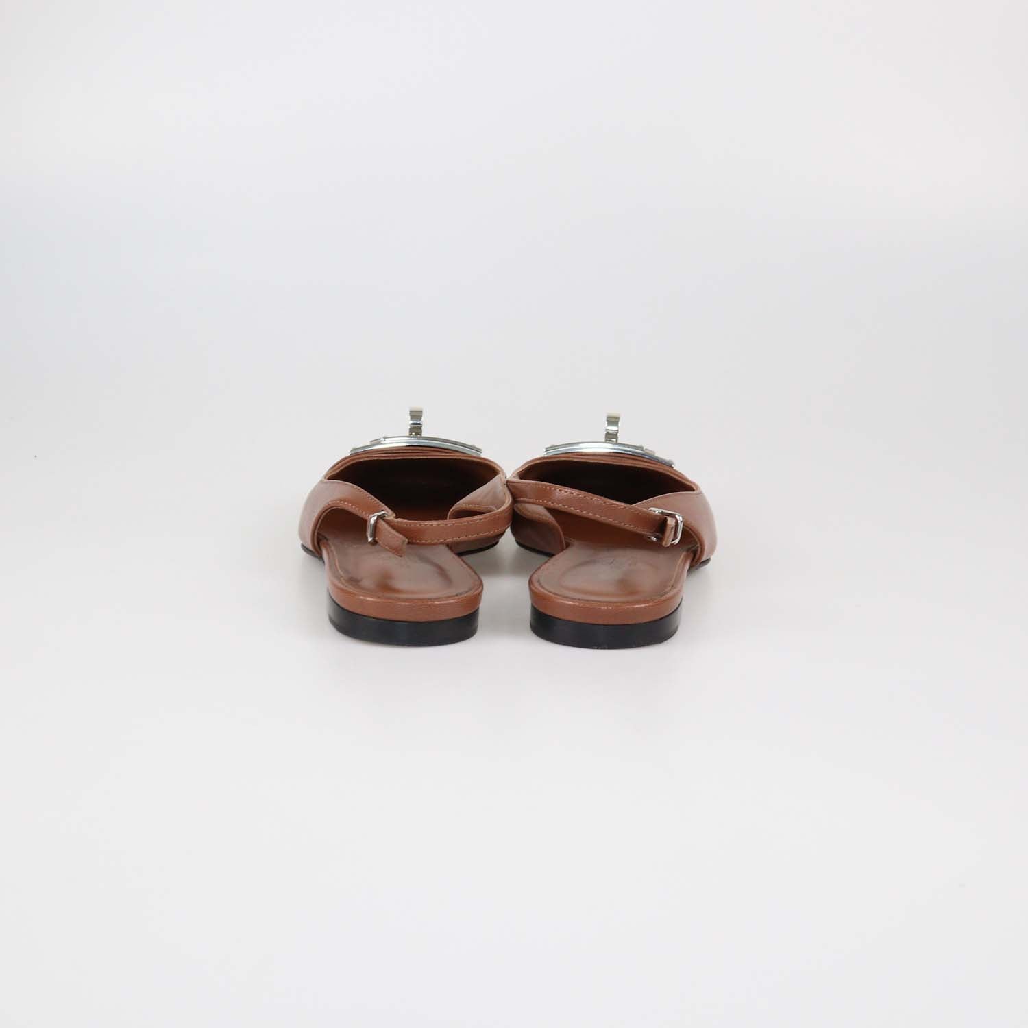 Hermes Dark Brown Leather Innocente Slingback Flats