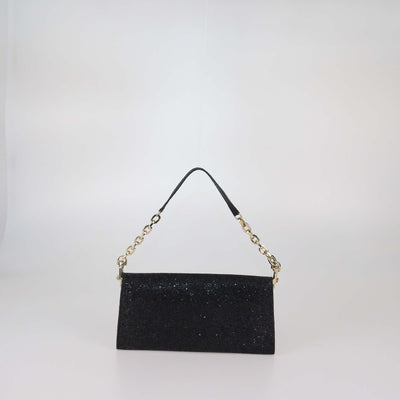 Jimmy Choo Black Glitter Fabric Riane Clutch