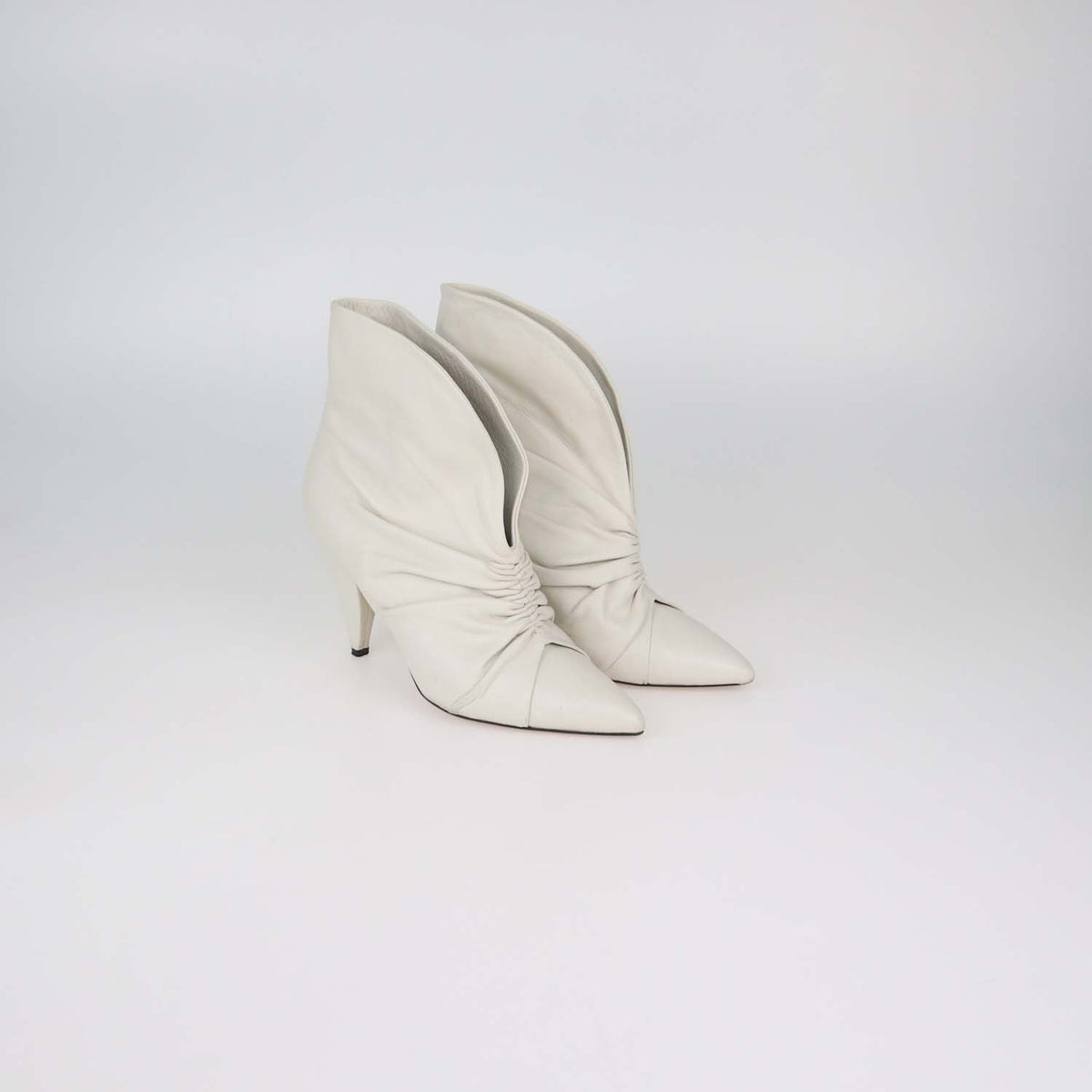 Isabel Marant Off White Leather Ruched Lasteen Ankle Boots