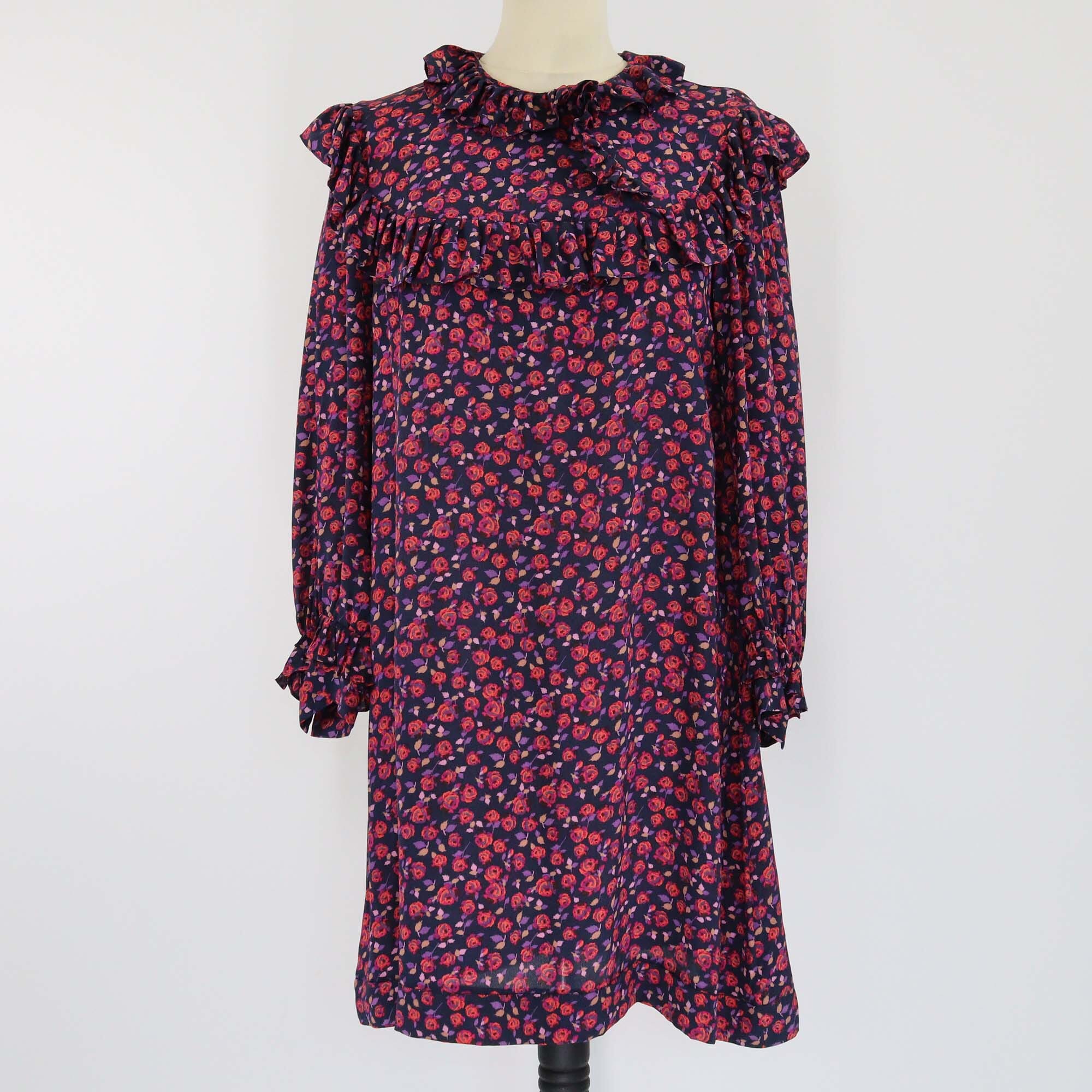 Sandro Multicolor Floral Print Ruffle Detail Shift Dress Womens Sandro 