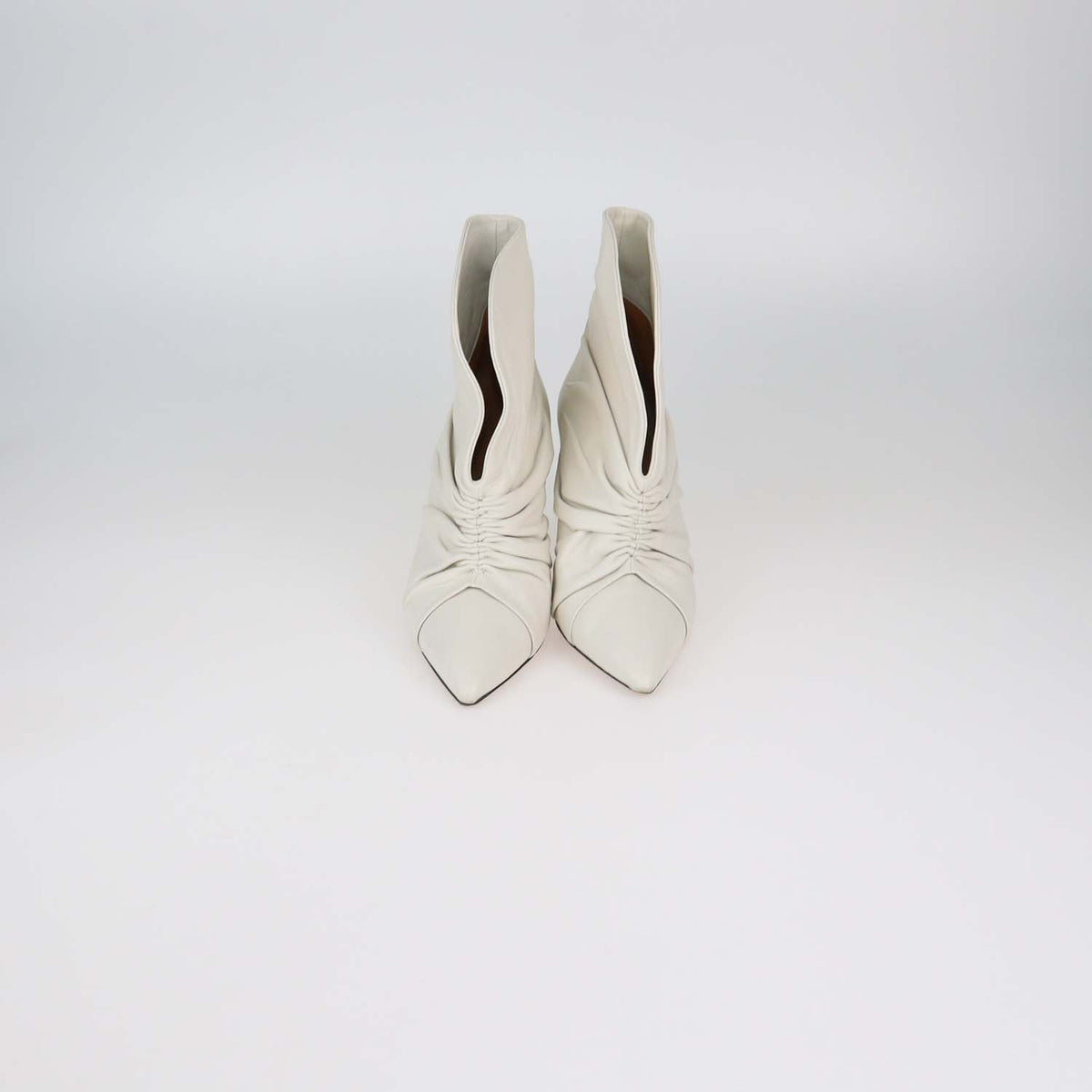 Isabel Marant Off White Leather Ruched Lasteen Ankle Boots