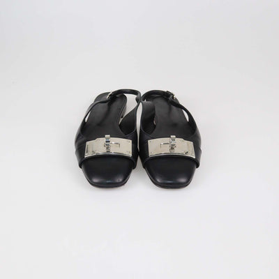 Hermes Black Leather Innocente Slingback Flats