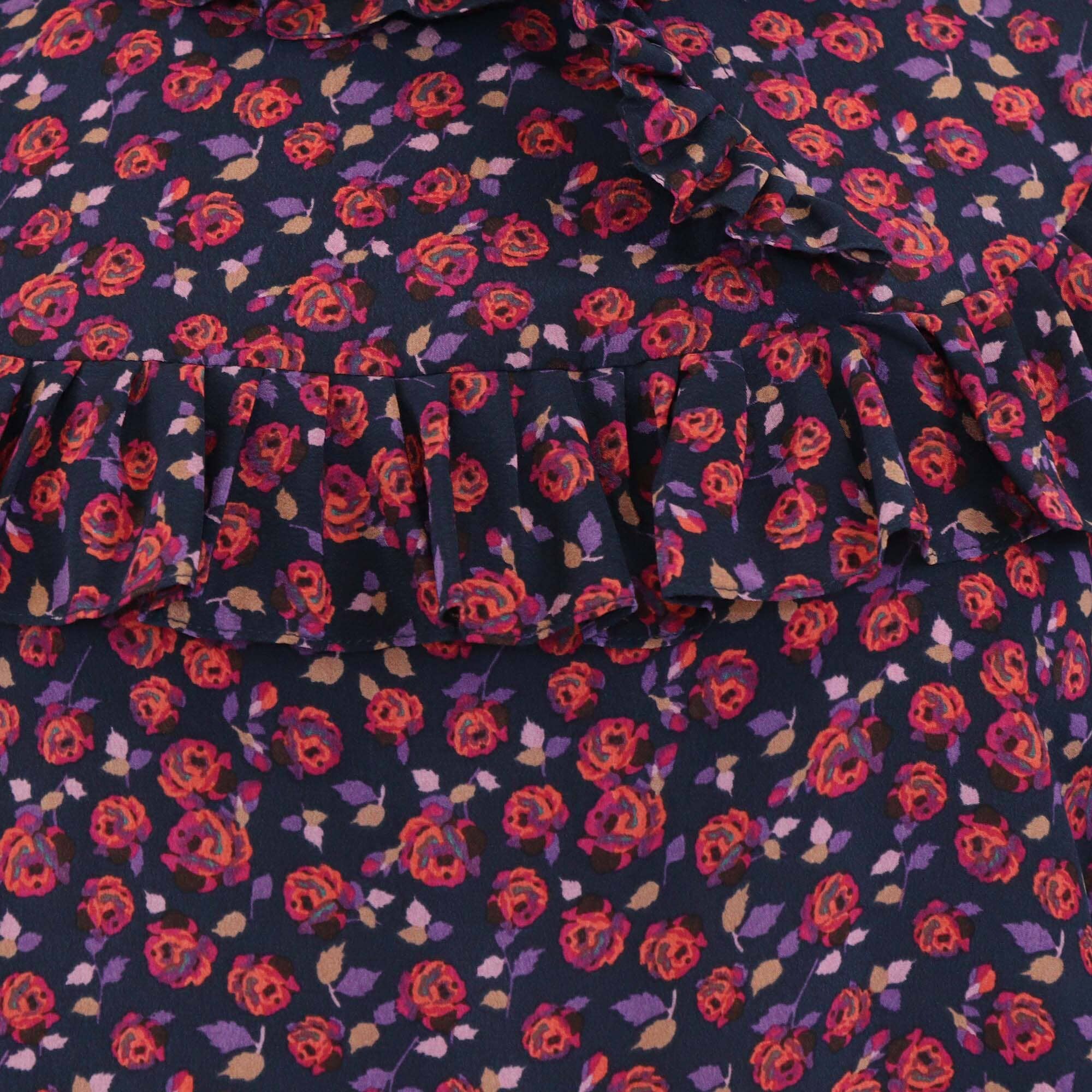 Sandro Multicolor Floral Print Ruffle Detail Shift Dress Womens Sandro 