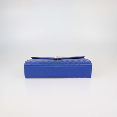 Saint Laurent Blue Chevron Leather Large Envelope Shoulder Bag