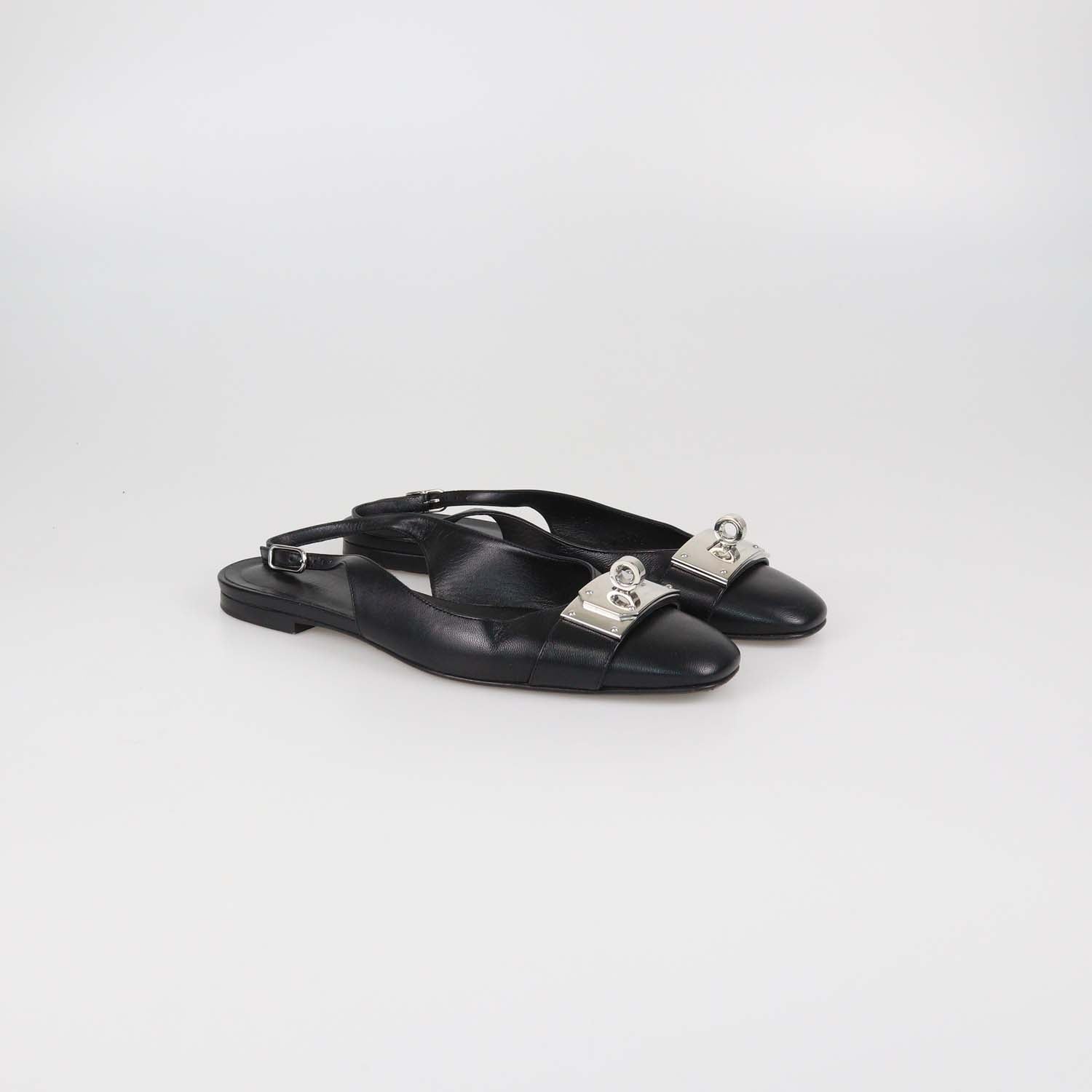 Hermes Black Leather Innocente Slingback Flats