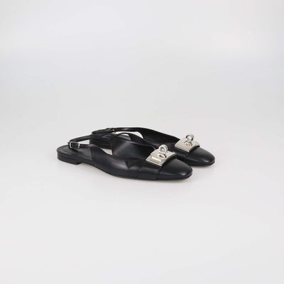 Hermes Black Leather Innocente Slingback Flats