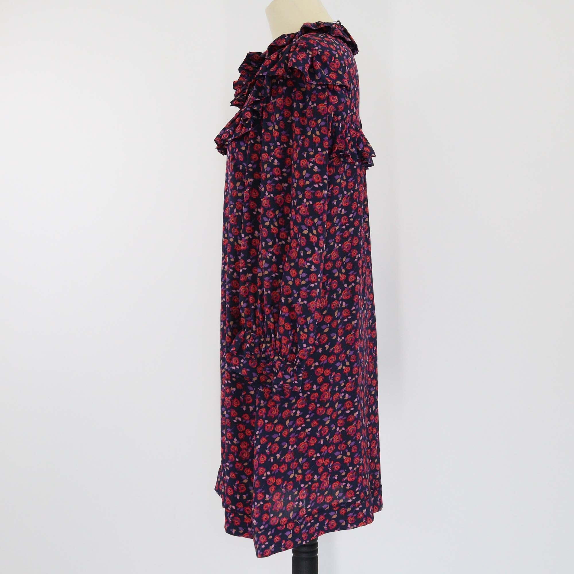 Sandro Multicolor Floral Print Ruffle Detail Shift Dress Womens Sandro 