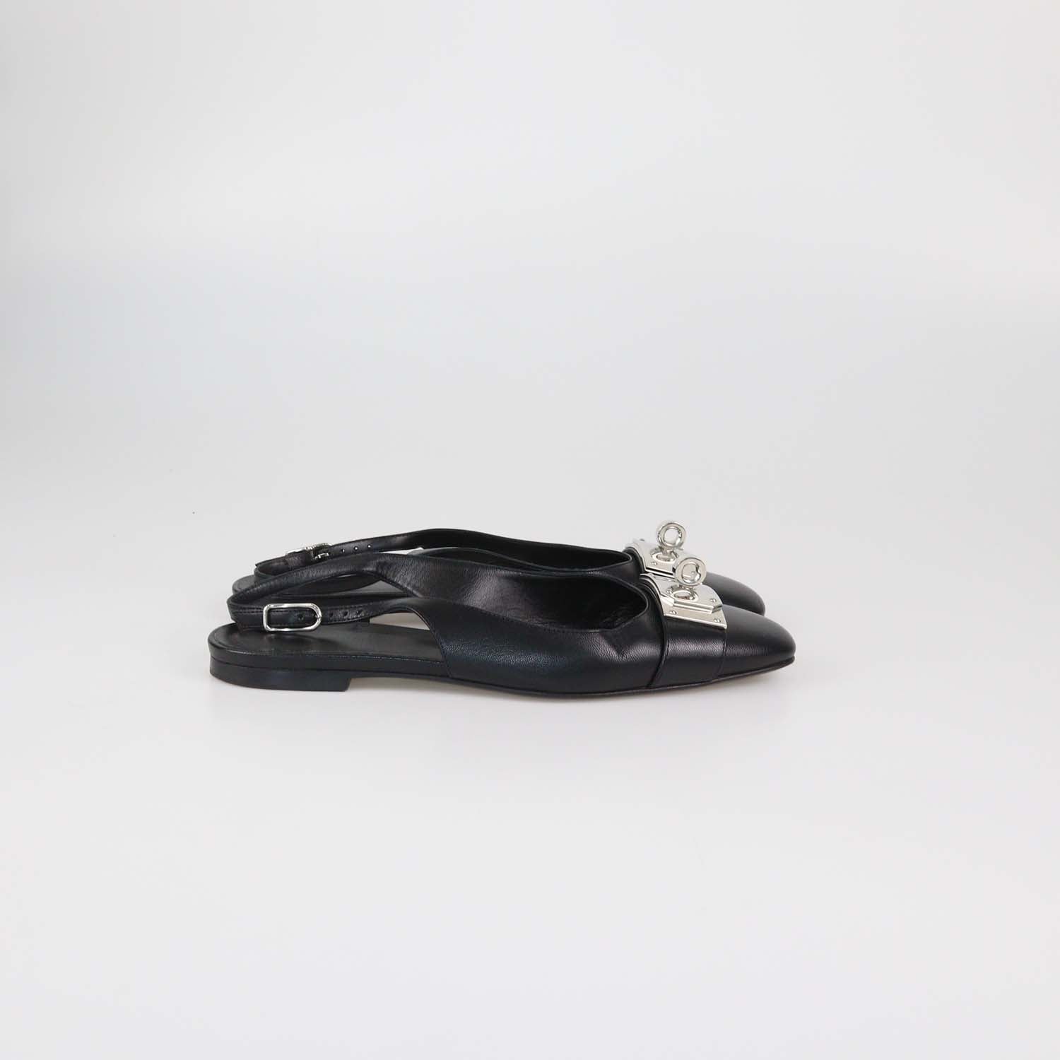 Hermes Black Leather Innocente Slingback Flats