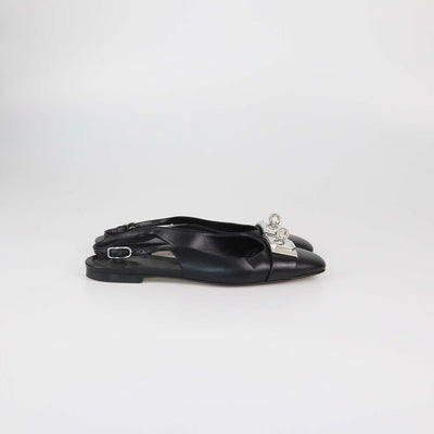 Hermes Black Leather Innocente Slingback Flats