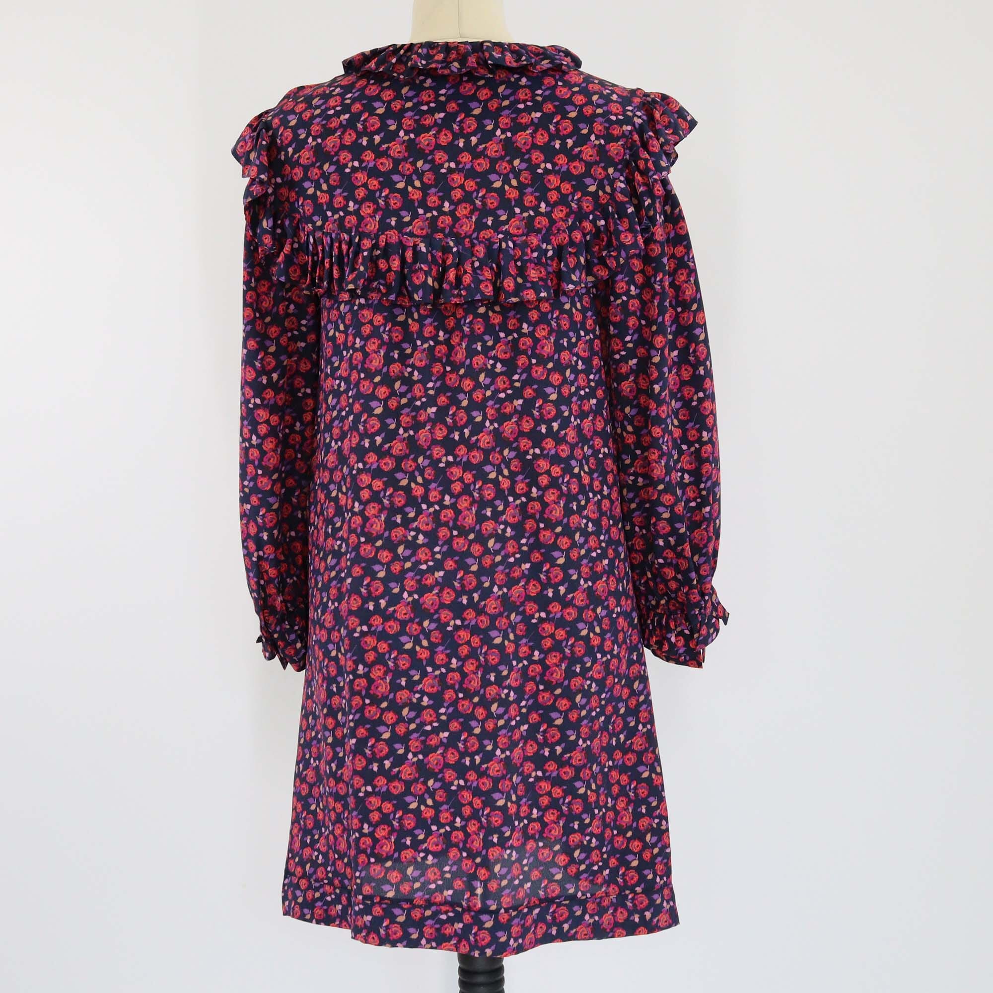 Sandro Multicolor Floral Print Ruffle Detail Shift Dress Womens Sandro 
