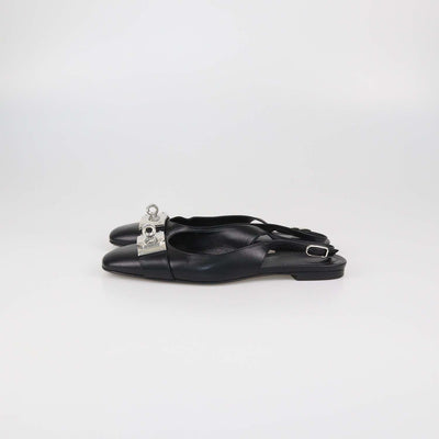 Hermes Black Leather Innocente Slingback Flats