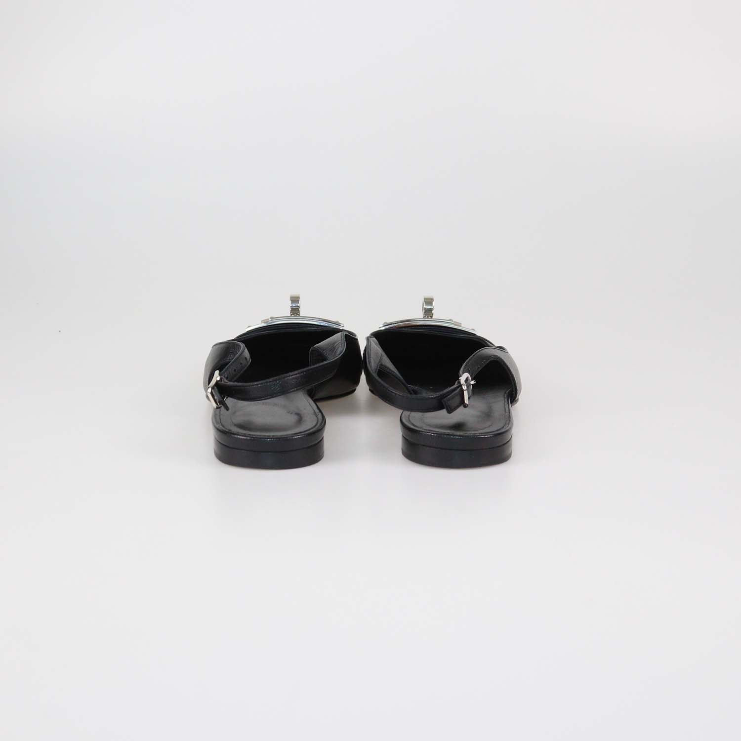 Hermes Black Leather Innocente Slingback Flats