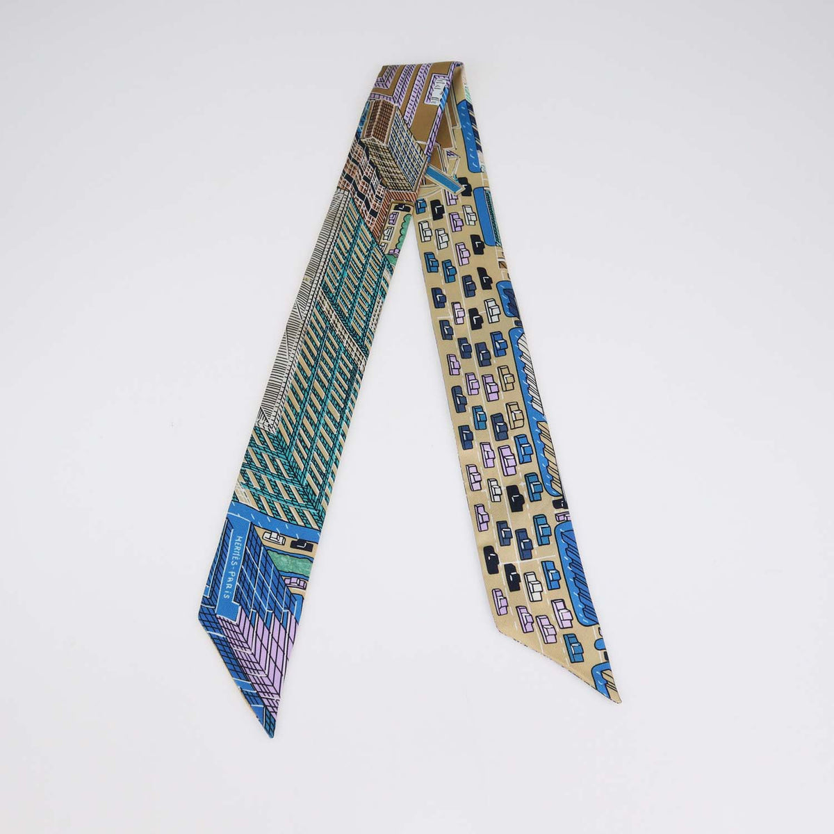 Hermes Multicolor Silk Pantin City Print Twilly