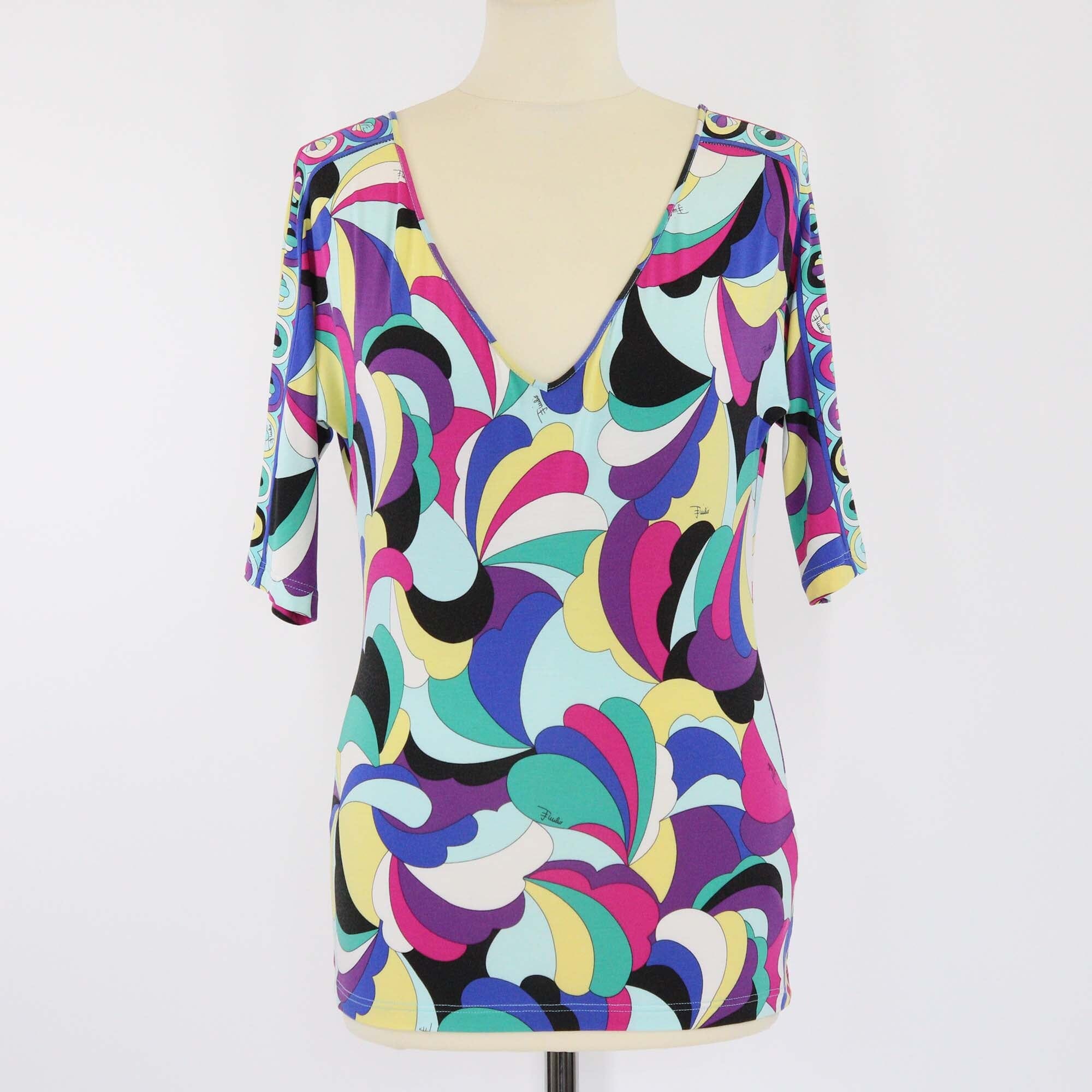 Emilio Pucci Multicolor Printed V-Neck Top Womens Emilio Pucci 