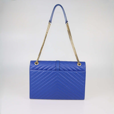 Saint Laurent Blue Chevron Leather Large Envelope Shoulder Bag