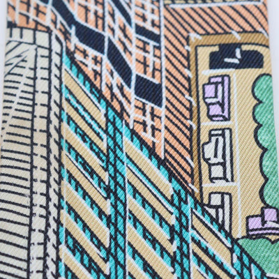 Hermes Multicolor Silk Pantin City Print Twilly