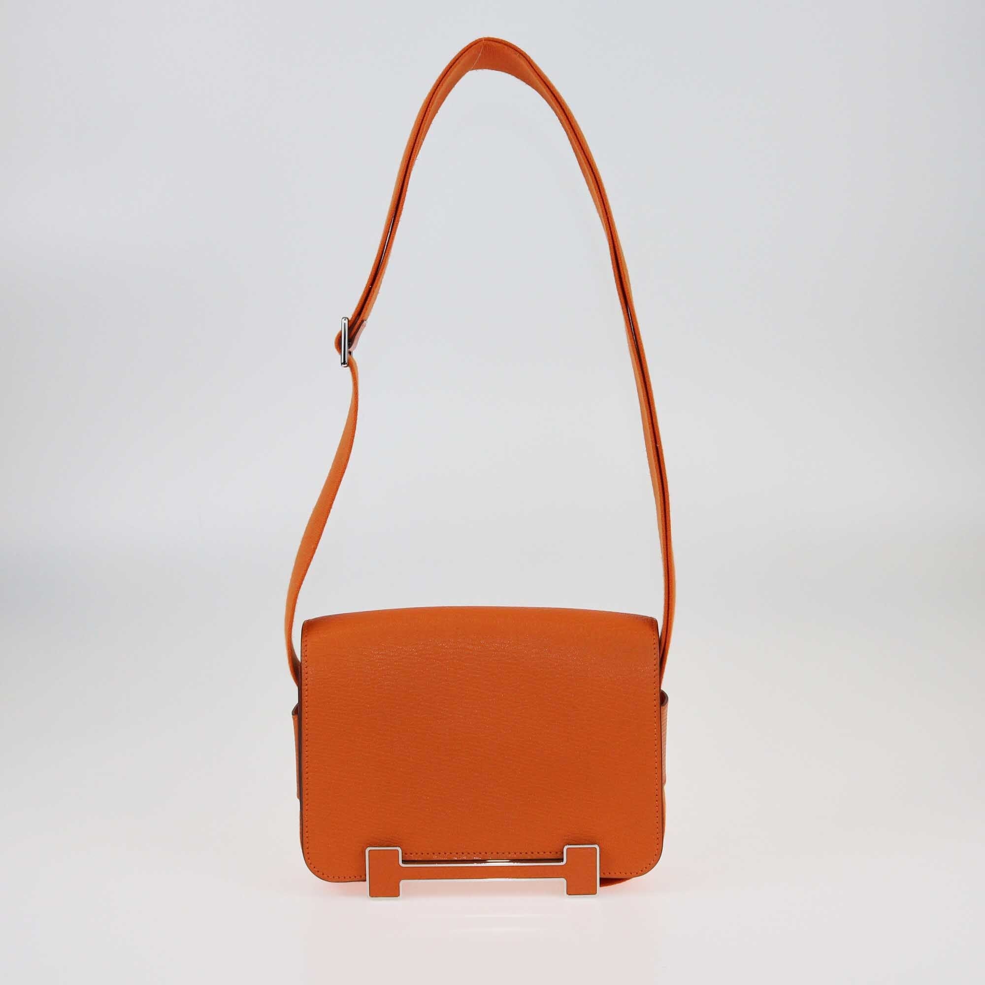 Hermès Orange Chèvre Mysore Palladium Hardware Geta Sangle Bag Bags Hermes 