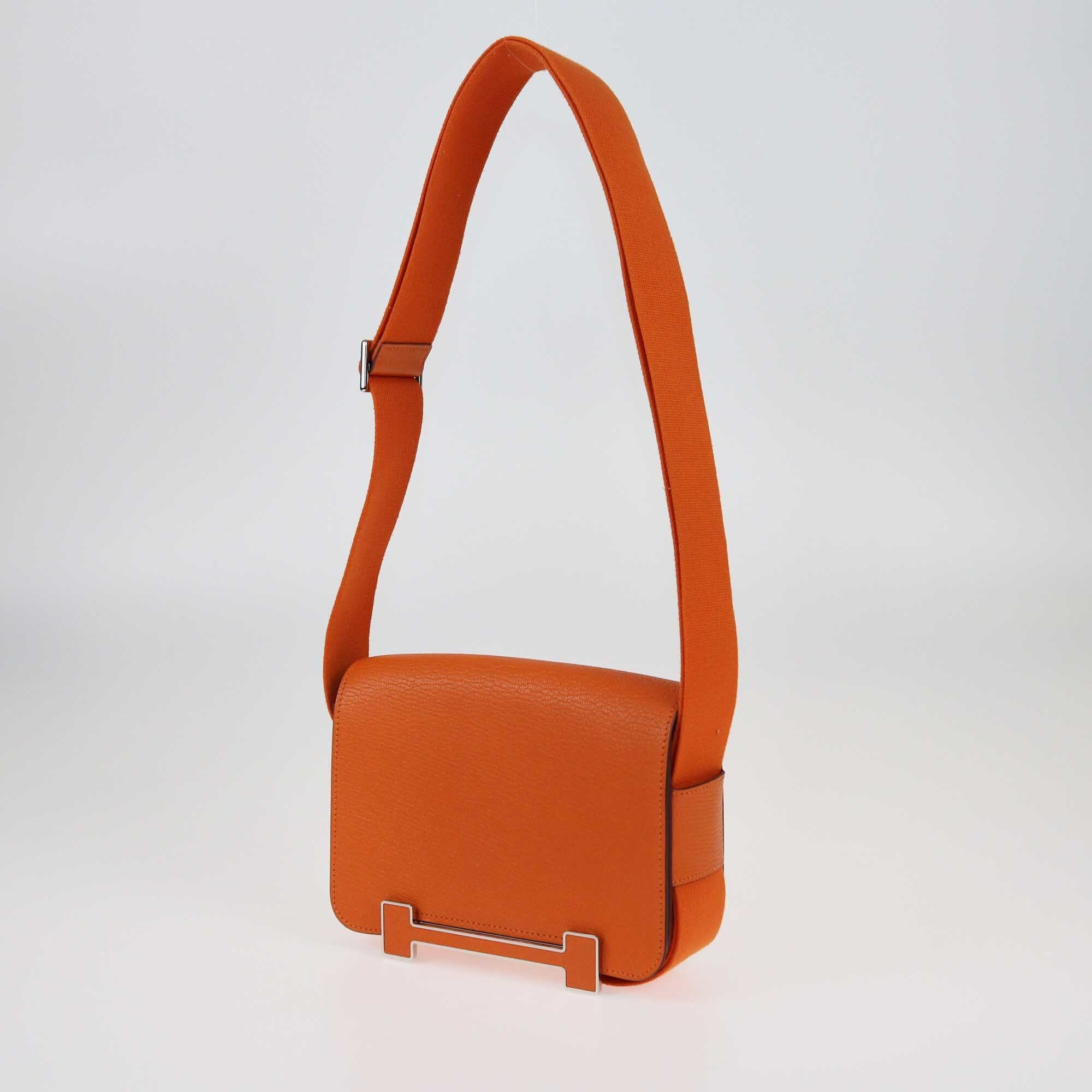 Hermès Orange Chèvre Mysore Palladium Hardware Geta Sangle Bag Bags Hermes 