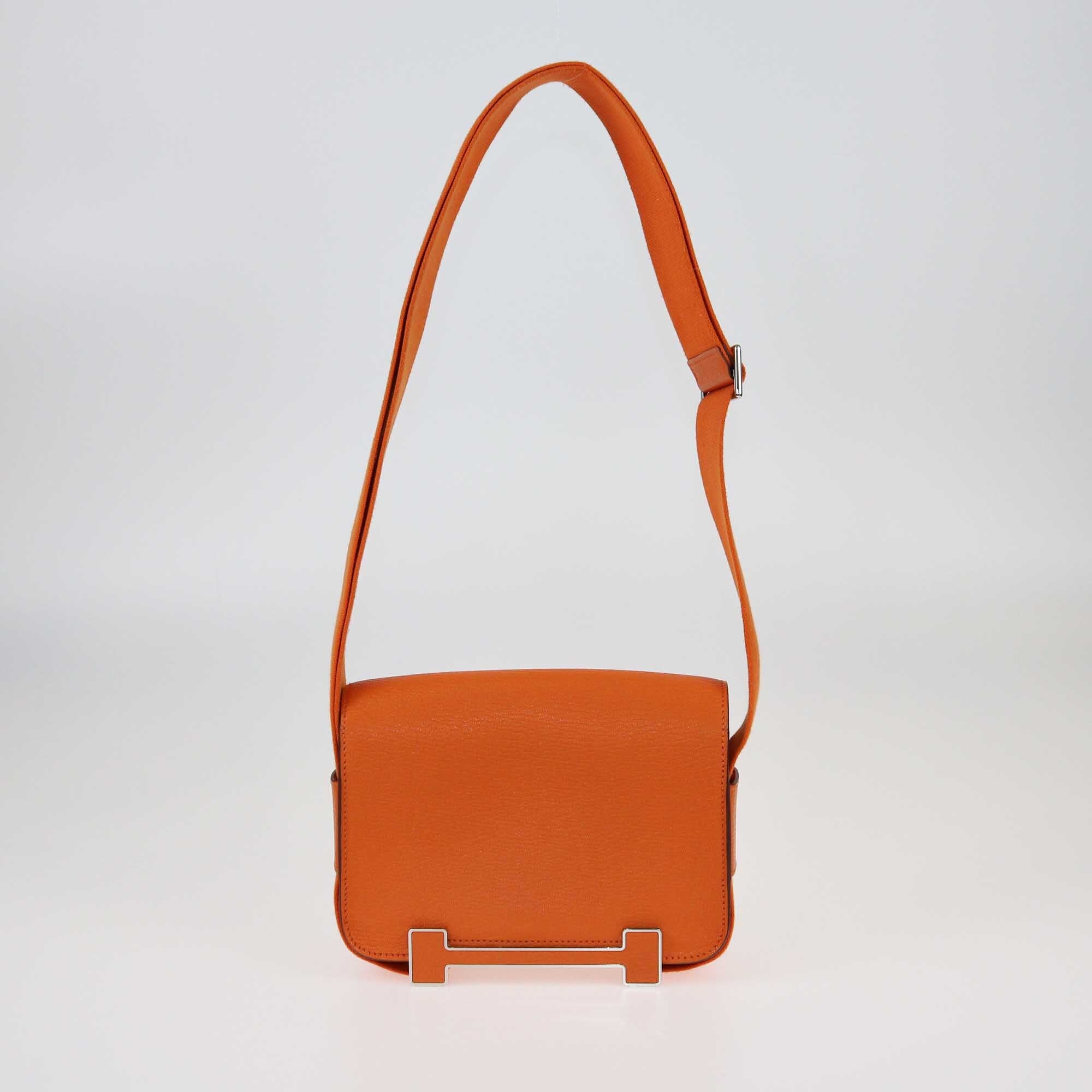 Hermès Orange Chèvre Mysore Palladium Hardware Geta Sangle Bag Bags Hermes 