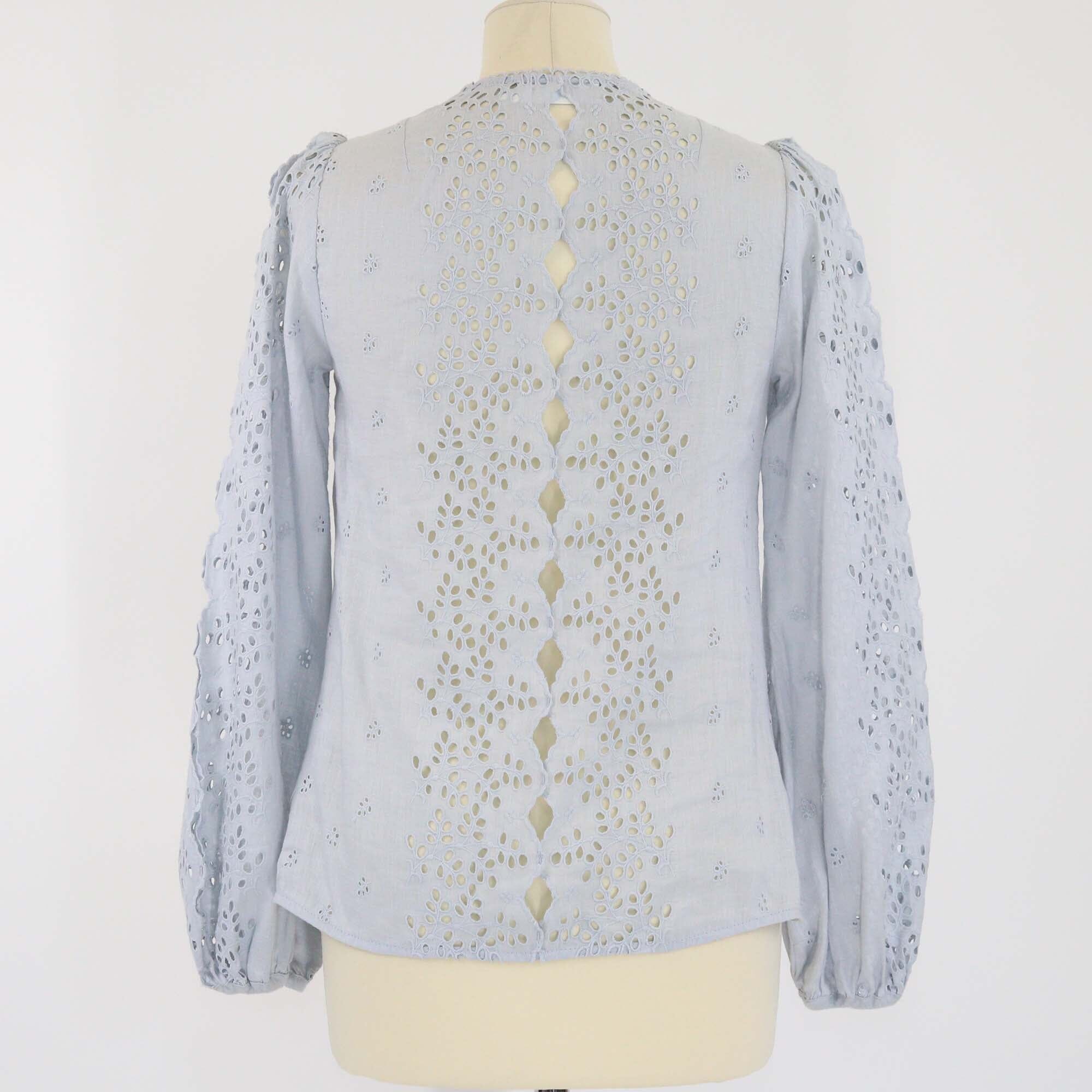 Zimmermann Powder Blue Embroidered Button Long Sleeve Blouse Womens Zimmermann 