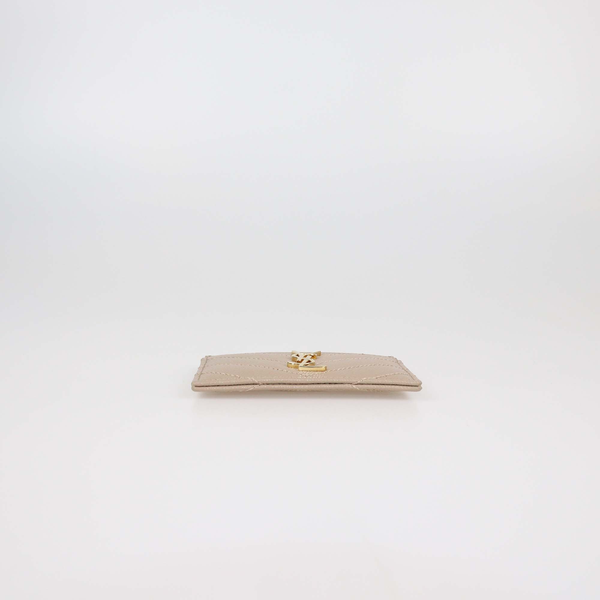 Saint Laurent Beige Matelasse Leather Cassandre Card Holder