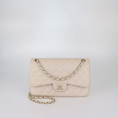 Chanel Light Beige Quilted Leather Jumbo Classic Double Flap Bag