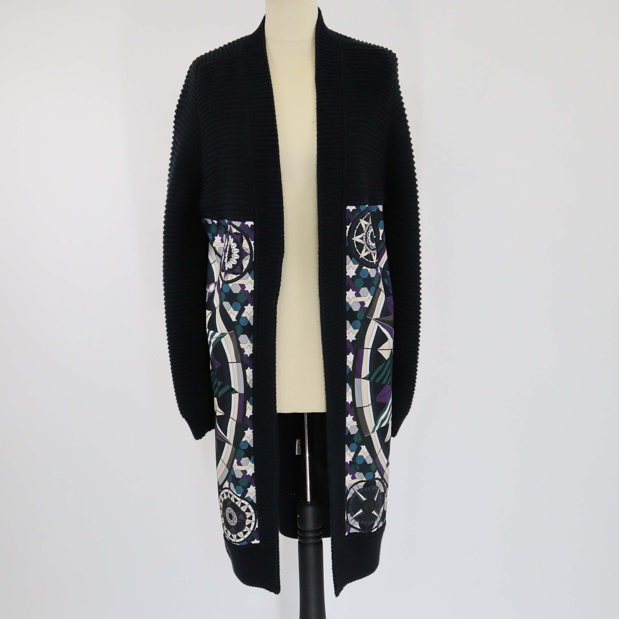 Hermes Black/Multicolor Rose de Compass Twillaine Long Cardigan Womens Hermes 