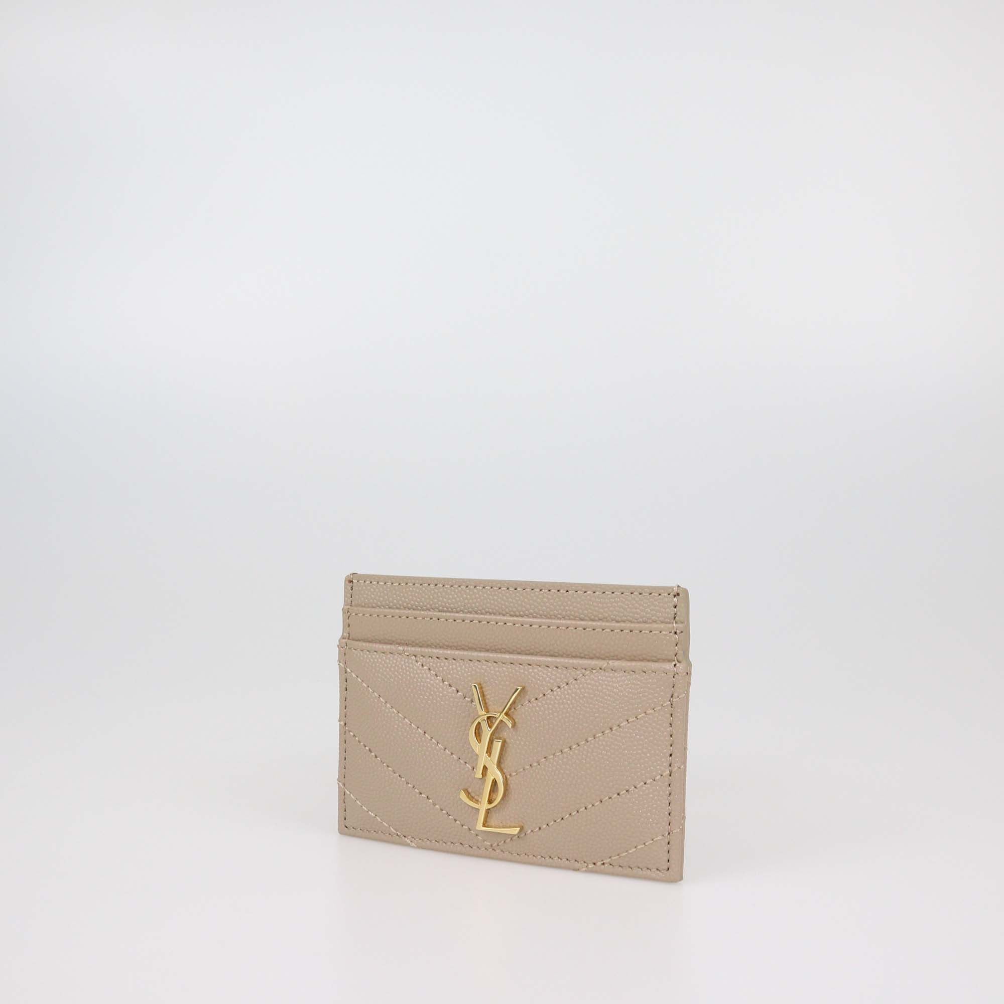 Saint Laurent Beige Matelasse Leather Cassandre Card Holder
