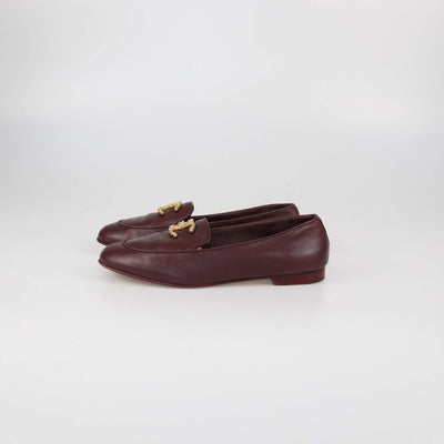 Chanel Burgundy Leather CC Pearl Loafers