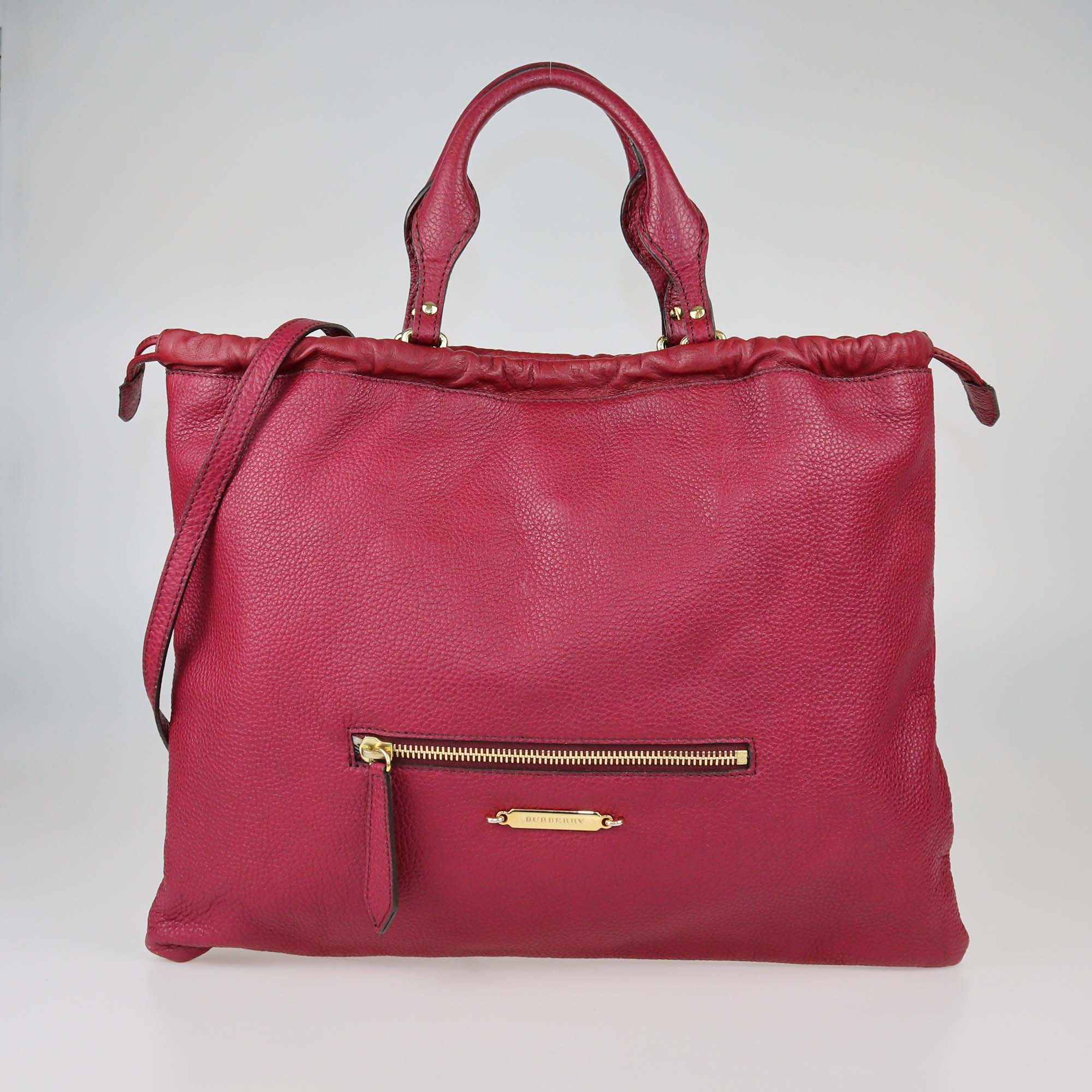 Burberry Red Leather Big Crush Drawstring Tote