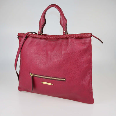 Burberry Red Leather Big Crush Drawstring Tote