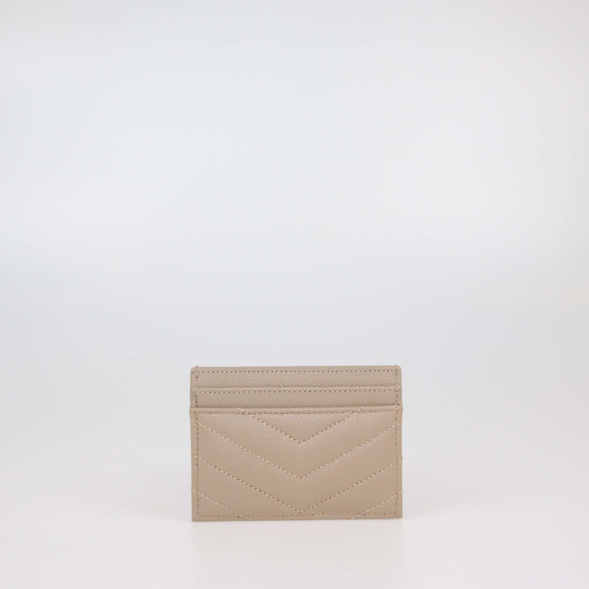 Saint Laurent Beige Matelasse Leather Cassandre Card Holder