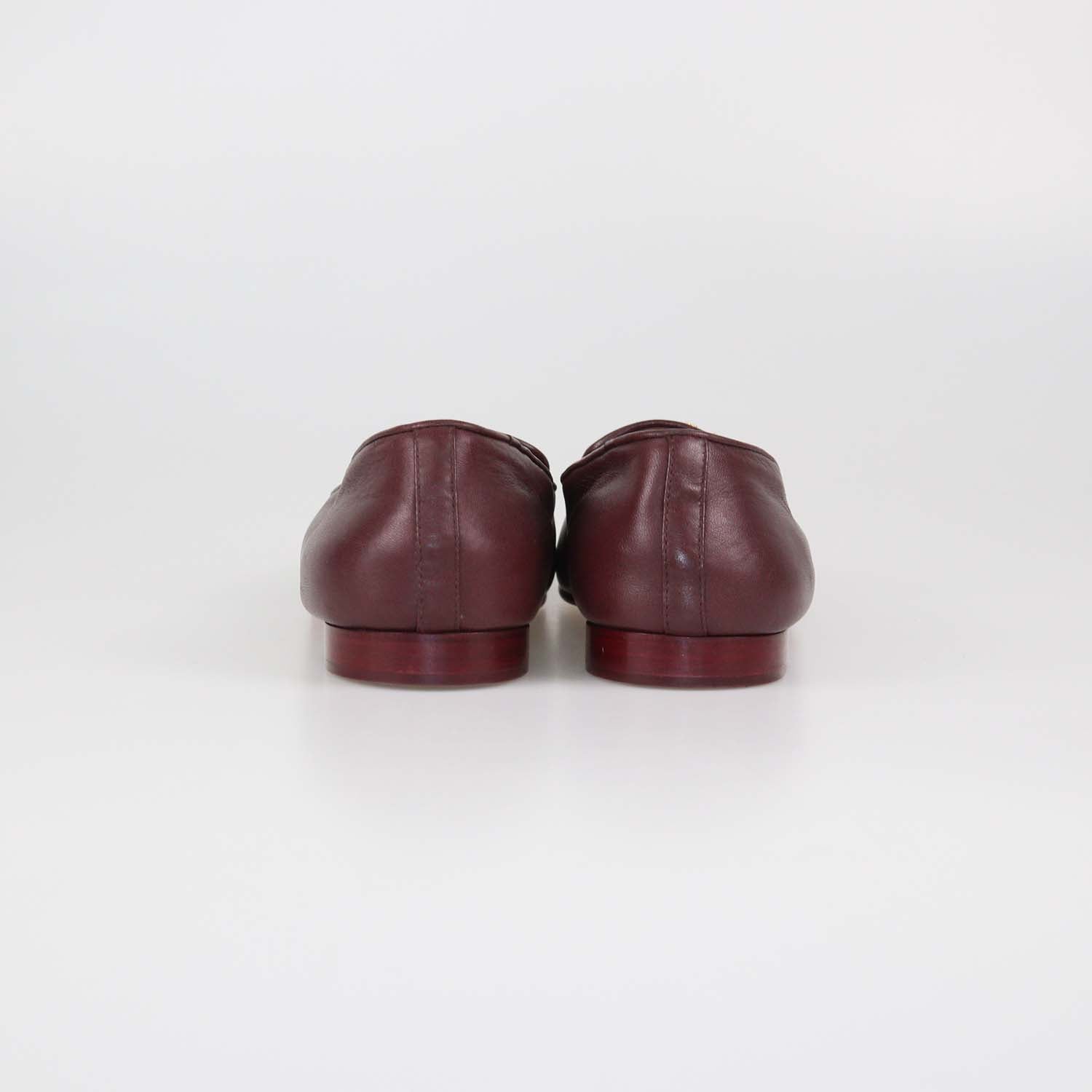 Chanel Burgundy Leather CC Pearl Loafers