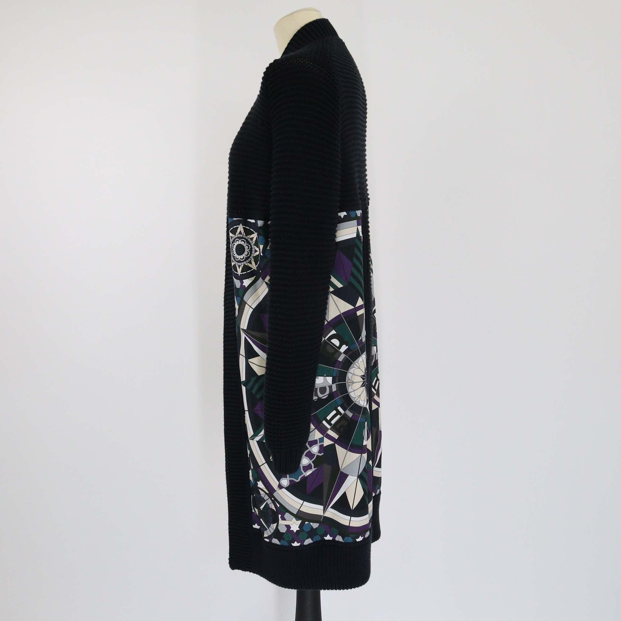 Hermes Black/Multicolor Rose de Compass Twillaine Long Cardigan Womens Hermes 