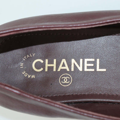 Chanel Burgundy Leather CC Pearl Loafers