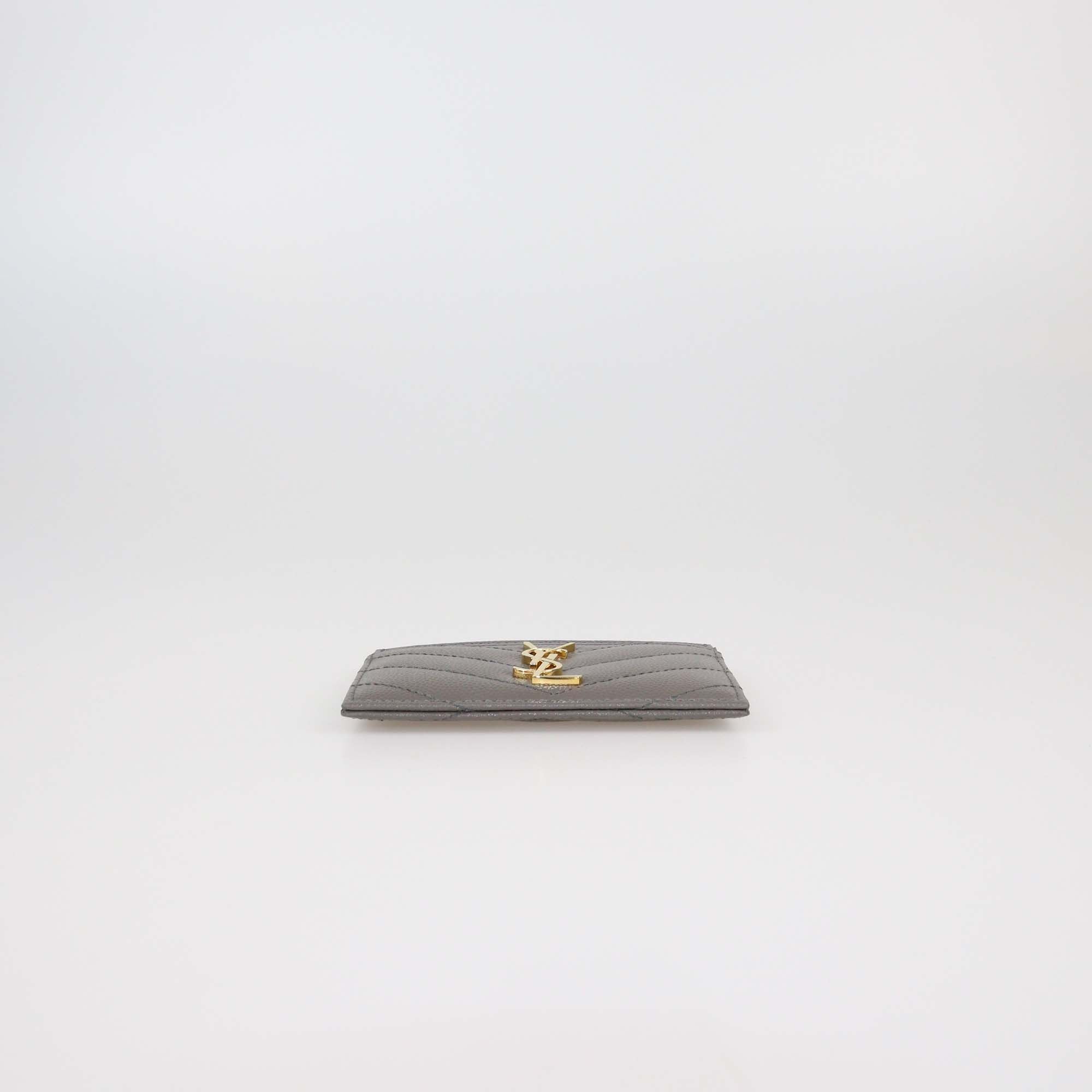 Saint Laurent Grey Matelasse Leather Cassandre Card Holder