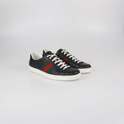 Gucci Black Guccissima Leather Classic Ace Low Top Sneakers