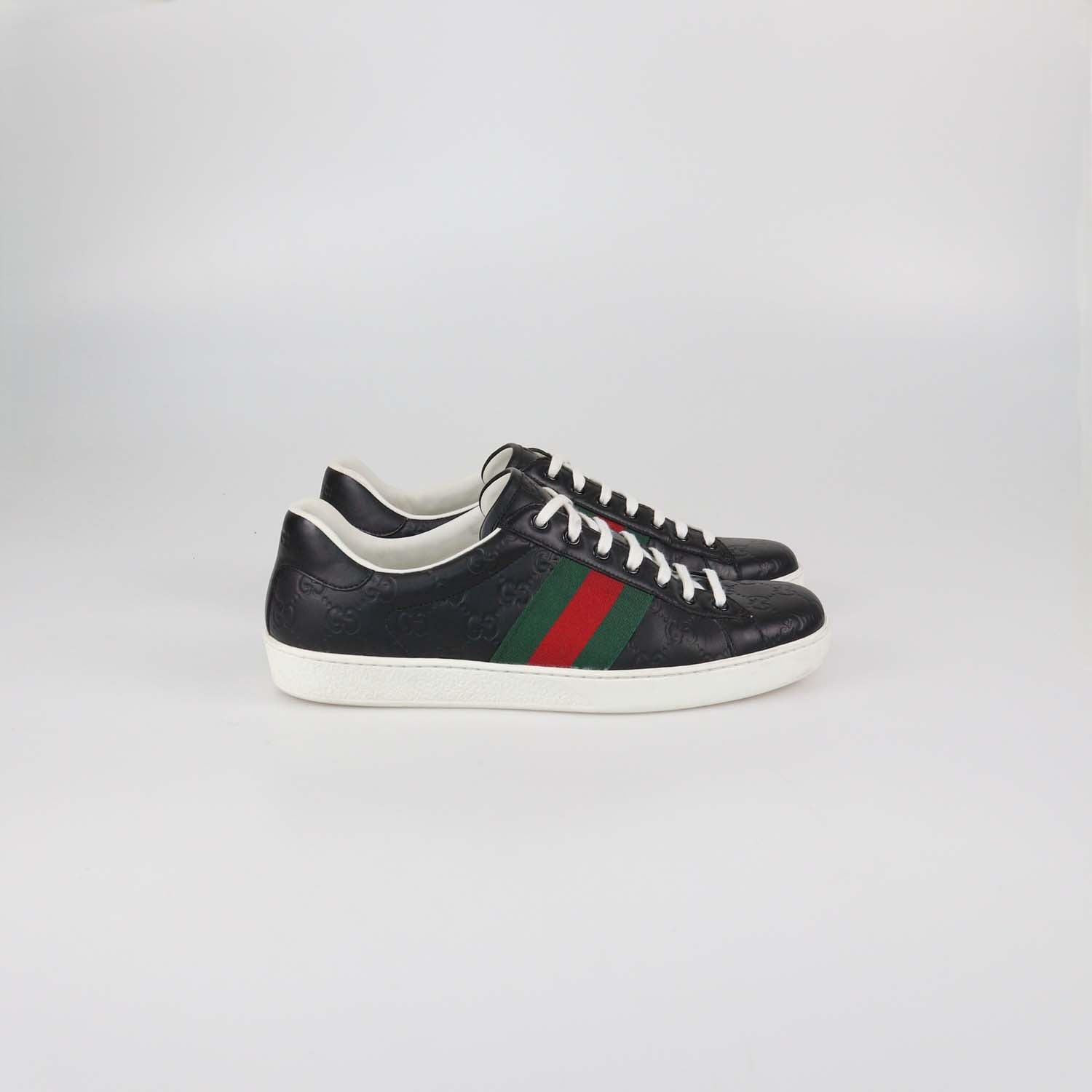 Gucci Black Guccissima Leather Classic Ace Low Top Sneakers