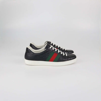 Gucci Black Guccissima Leather Classic Ace Low Top Sneakers