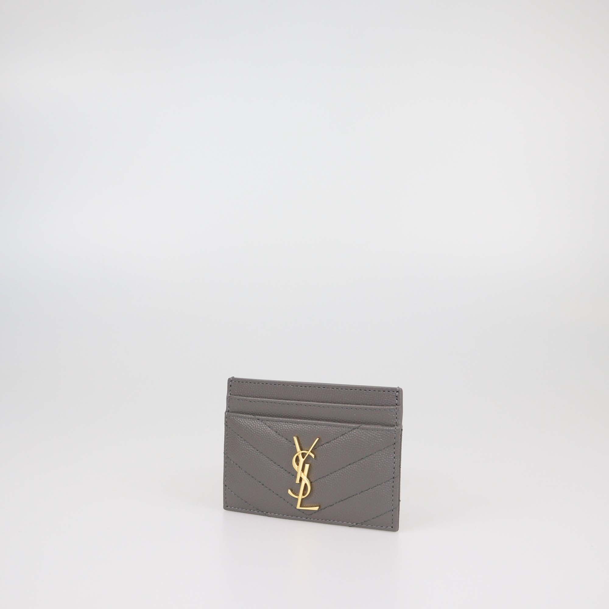 Saint Laurent Grey Matelasse Leather Cassandre Card Holder